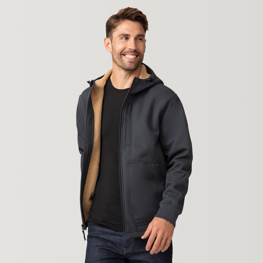 [Matt is 6'2" wearing a size Medium.] Men's Wind River Burly Canvas Softshell Jacket - M - Coal- #color_coal