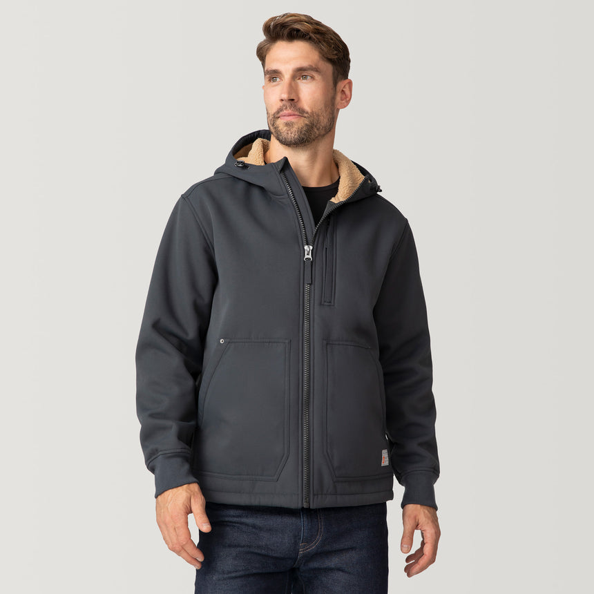 [Matt is 6'2" wearing a size Medium.] Men's Wind River Burly Canvas Softshell Jacket - M - Coal- #color_coal