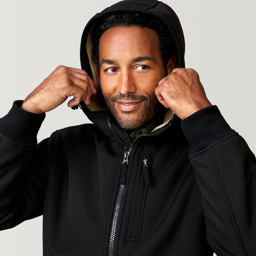 [Jonathan is 6’1” wearing a size Medium.] Men's Wind River Burly Canvas Softshell Jacket - Black - M #color_black