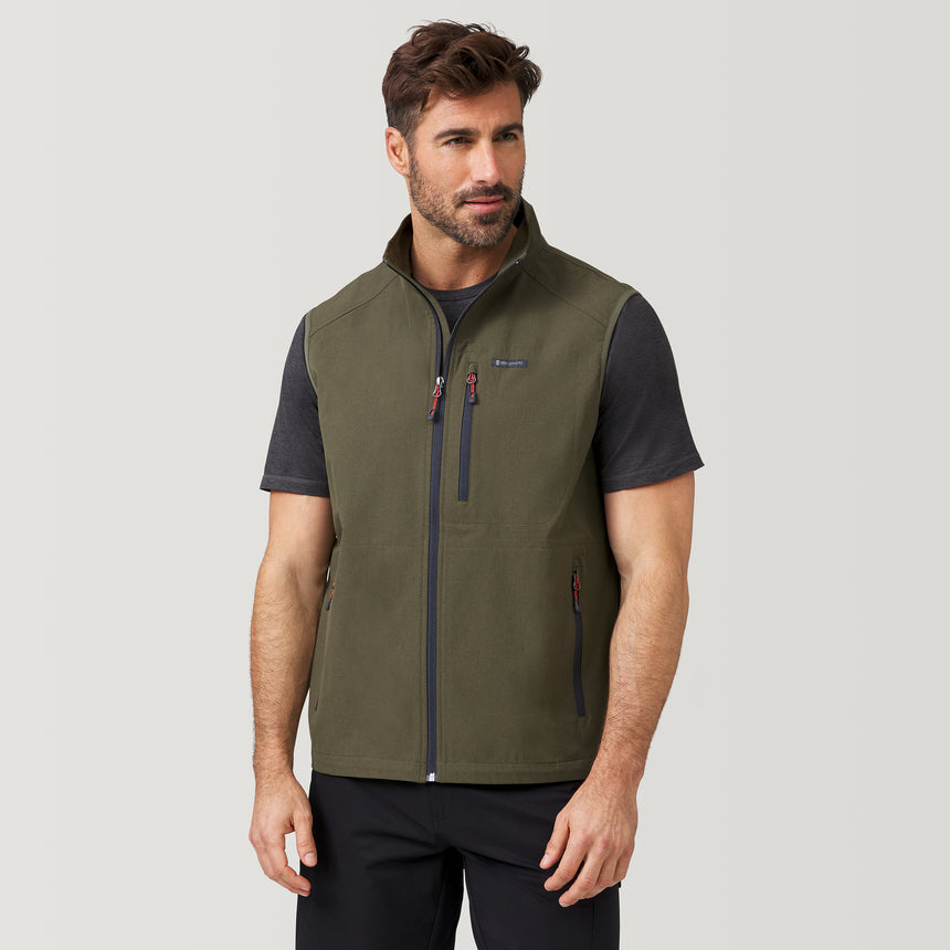 [Justin is 6’1” wearing a size Medium.] Men's Stretch Rip Stop Adventure Vest - M - Dark Olive #color_dark-olive