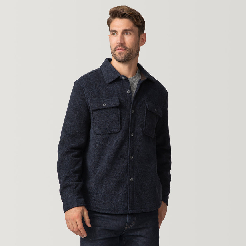 [Matt is 6'2" wearing a size Medium.] Men's Mountain Ridge Sueded Chill Out Fleece Jacket - Dark Navy - M #color_dark-navy