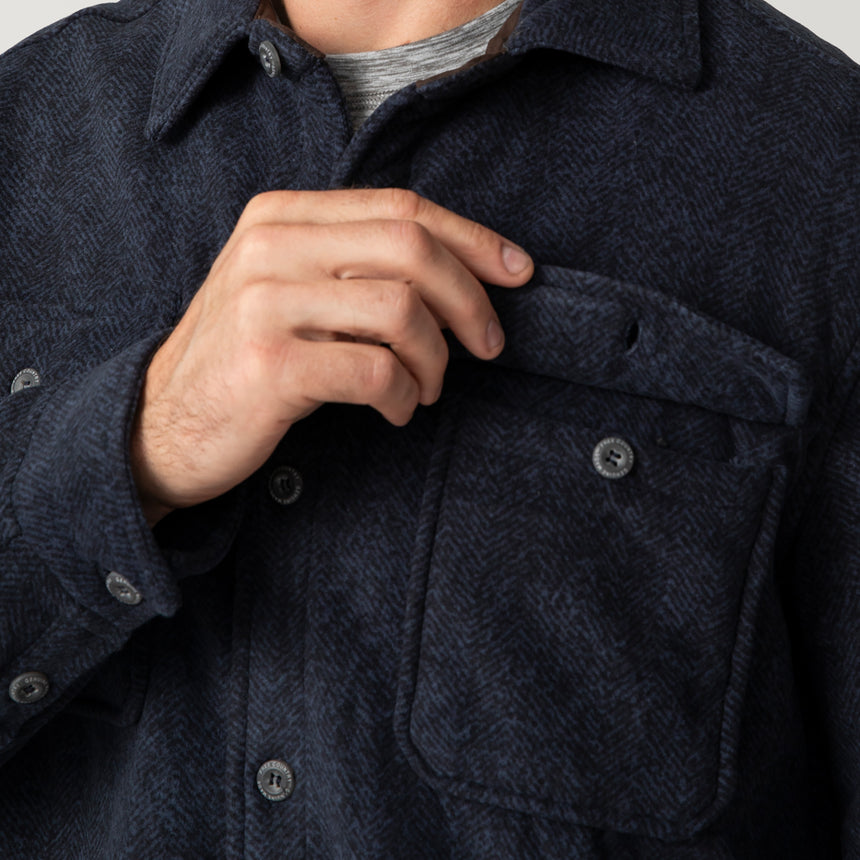 [Matt is 6'2" wearing a size Medium.] Men's Mountain Ridge Sueded Chill Out Fleece Jacket - Dark Navy - M #color_dark-navy