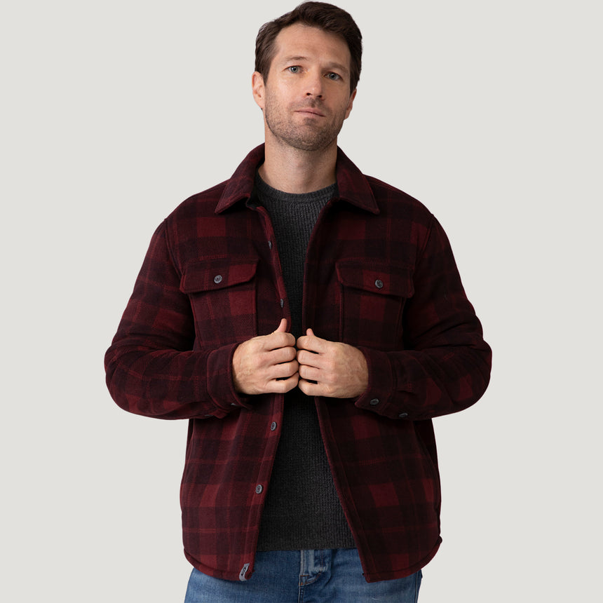 [Vince is 6’1” wearing a size Medium.] Men's Mountain Ridge Sueded Chill Out Fleece Jacket - Balm Plaid - M #color_balm_plaid