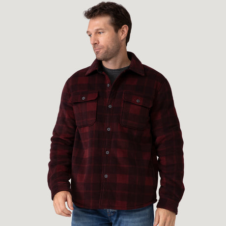 [Vince is 6’1” wearing a size Medium.] Men's Mountain Ridge Sueded Chill Out Fleece Jacket - Balm Plaid - M #color_balm_plaid