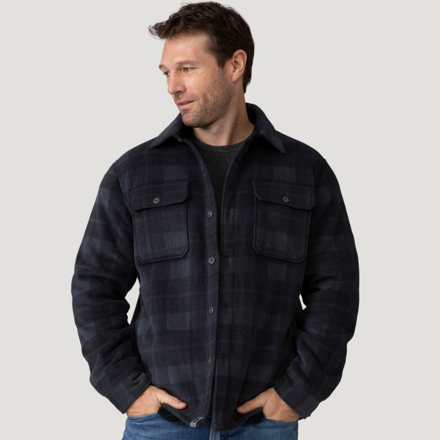 [Vince is 6’1” wearing a size Medium.] Men's Mountain Ridge Sueded Chill Out Fleece Jacket - Coal - M #color_coal