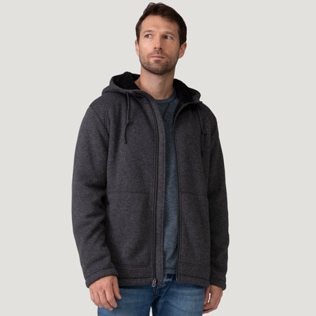 [Vince is 6’1” wearing a size Medium.] Men's Northwood Mountain Fleece Hoodie - Charcoal Texture - M #color_charcoal_texture