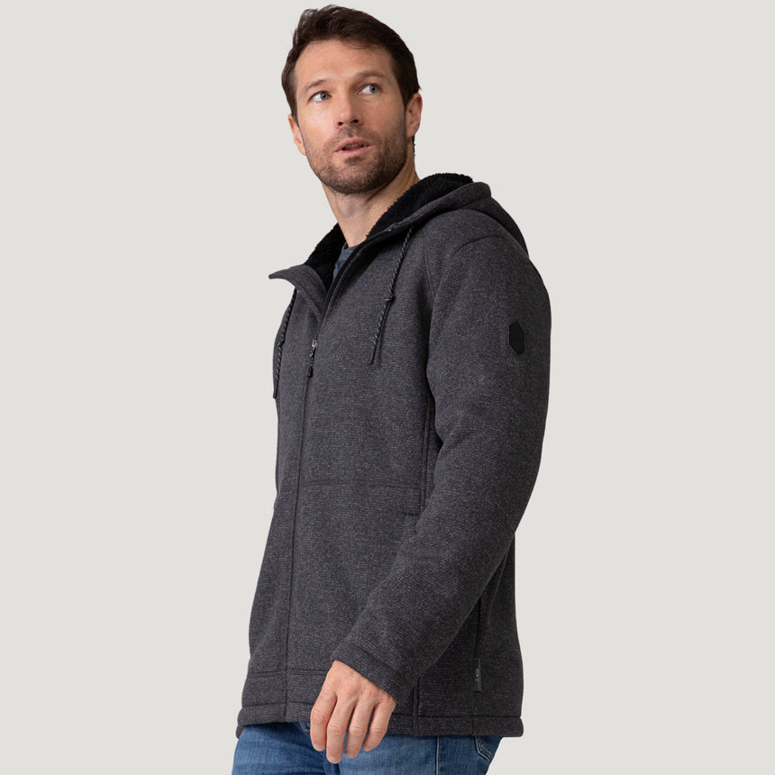 [Vince is 6’1” wearing a size Medium.] Men's Northwood Mountain Fleece Hoodie - Charcoal Texture - M #color_charcoal_texture