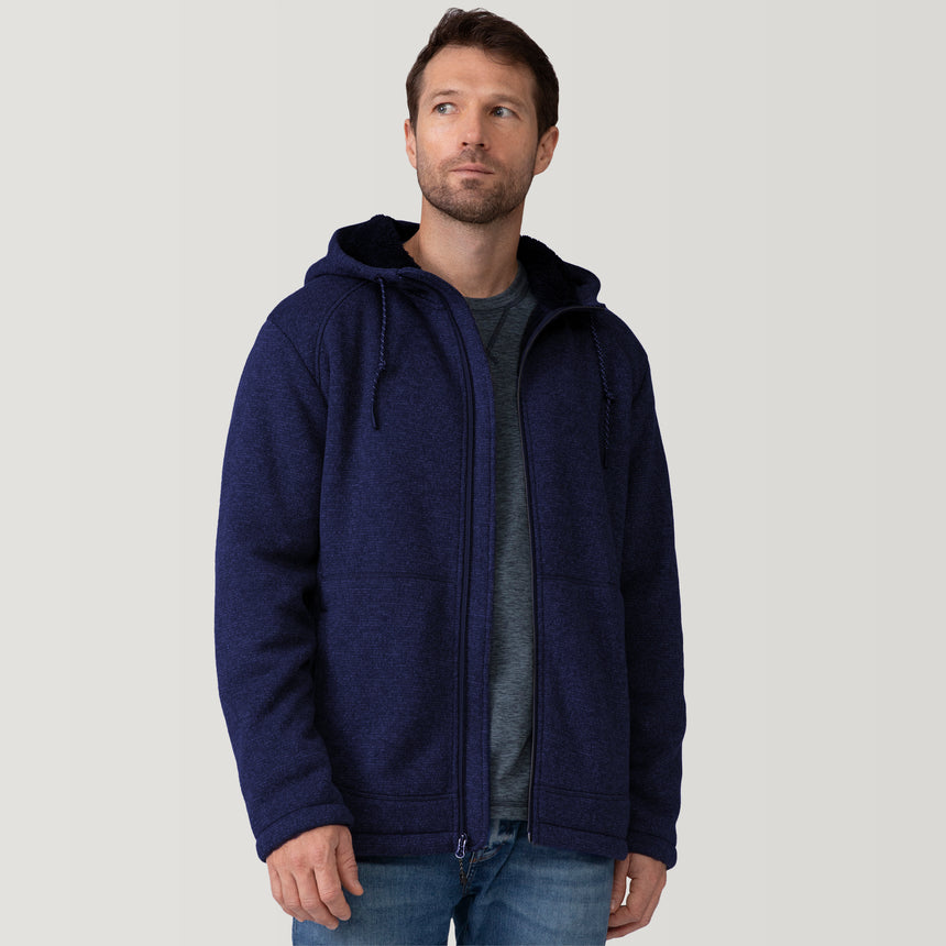 [Vince is 6’1” wearing a size Medium.] Men's Northwood Mountain Fleece Hoodie - Navy Texture - M #color_navy_texture