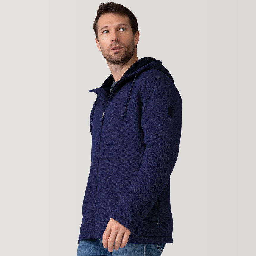 [Vince is 6’1” wearing a size Medium.] Men's Northwood Mountain Fleece Hoodie - Navy Texture - M #color_navy_texture