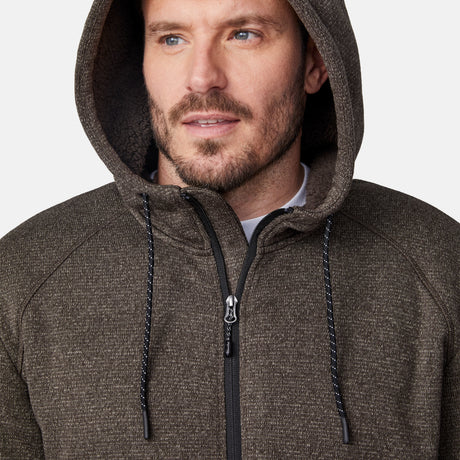 [Joe is 6'0" wearing size M.] Man wearing a brown hooded jacket on a white background