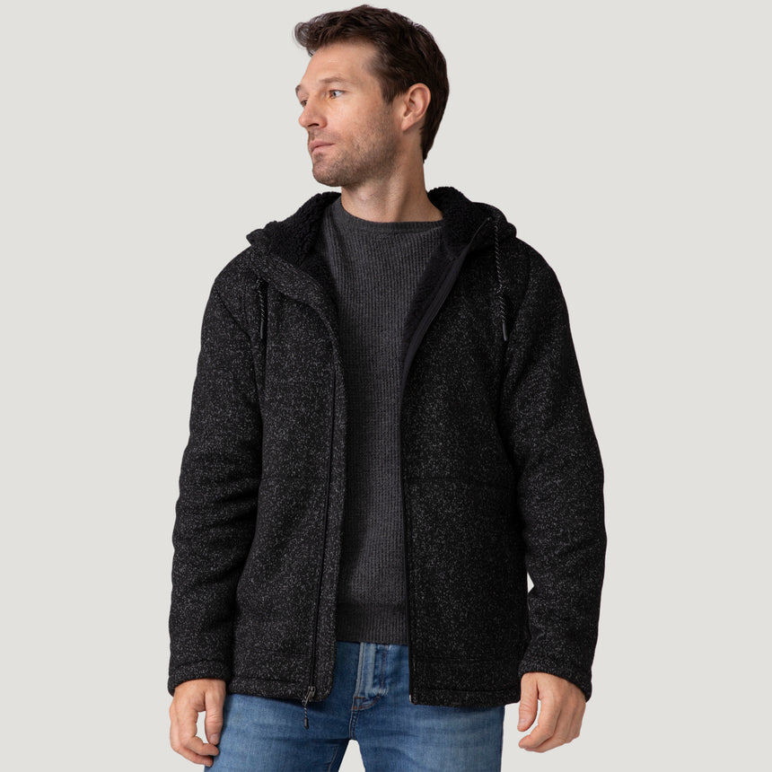 [Vince is 6’1” wearing a size Medium.] Men's Northwood Mountain Fleece Hoodie - Black - M #color_black