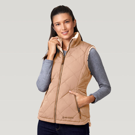 [Natalia is 5’9” wearing a size Small.] Women's Stratus Lite Reversible Vest - S - Mushroom #color_mushroom