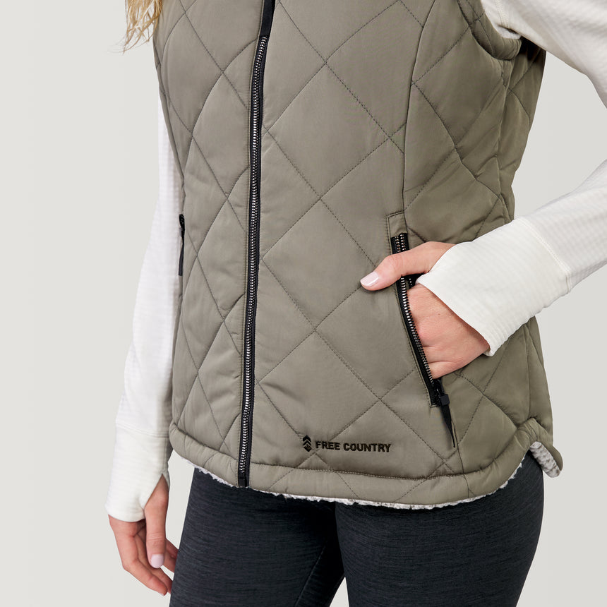 [Model is wearing a size Small.] Women's Stratus Lite Reversible Vest - S - Vine #color_vine