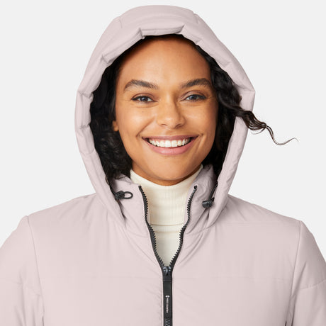 [Angelique is 5'10" wearing size S.] 
Woman wearing a white hooded jacket on a white background