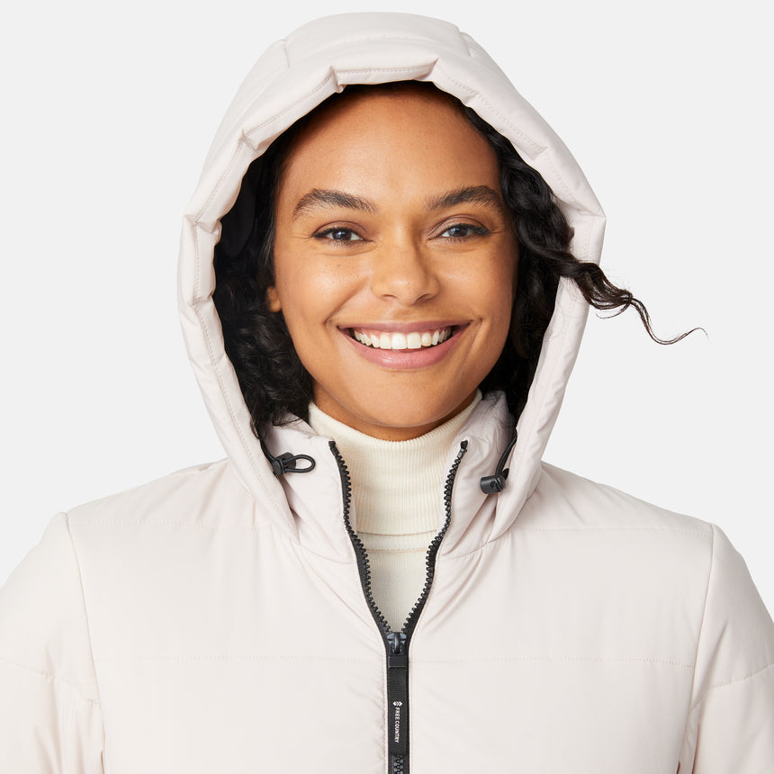 [Angelique is 5'10" wearing size S.] 
Woman wearing a white hooded jacket on a white background