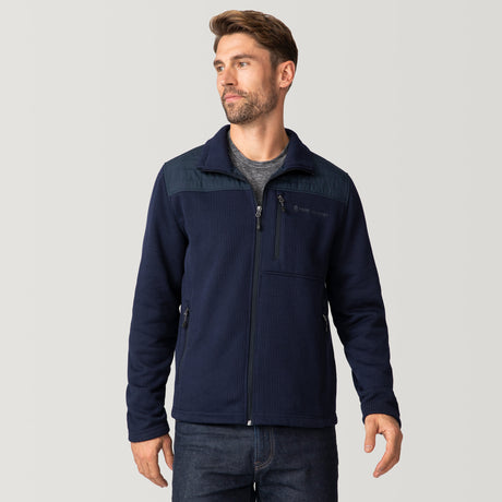 [Matt is 6’2” wearing a size Medium.] Men's Chayote Cable Fleece Jacket - Navy Solid - M #color_navy solid