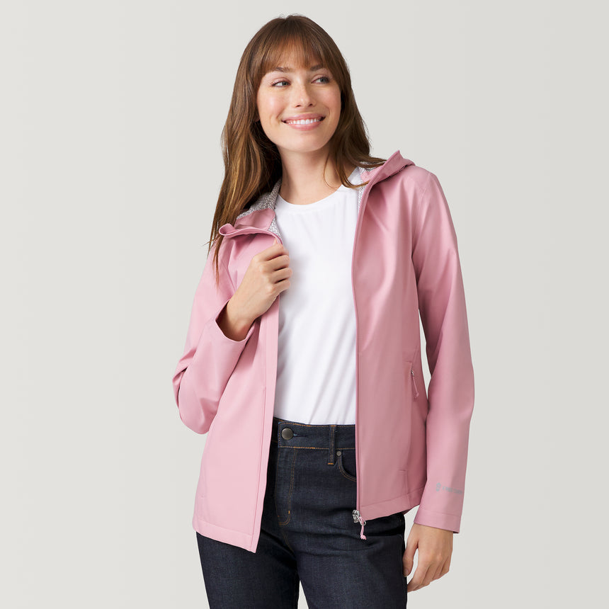 [Melanie is 5’8.5” wearing a size Small.] Women's X2O Packable Rain Jacket - S - Cameo Pink #color_cameo-pink