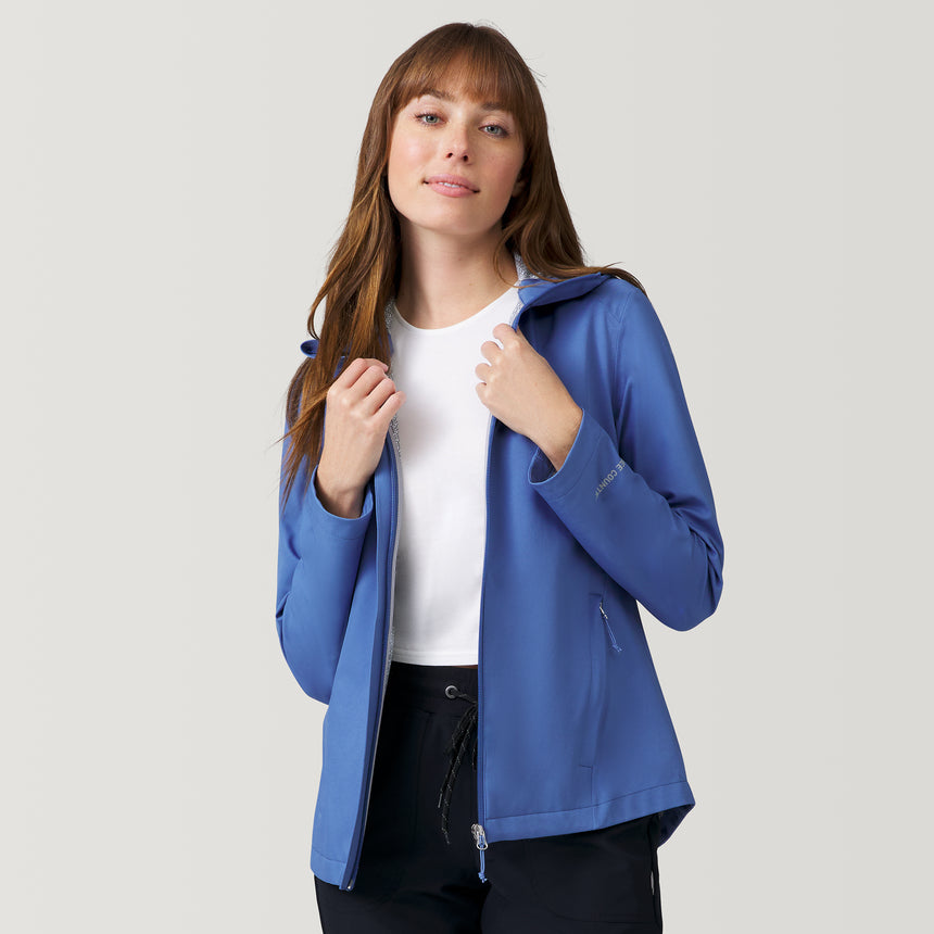 [Melanie is 5’8.5” wearing a size Small.] Women's X2O Packable Rain Jacket - S - Chambray #color_chambray