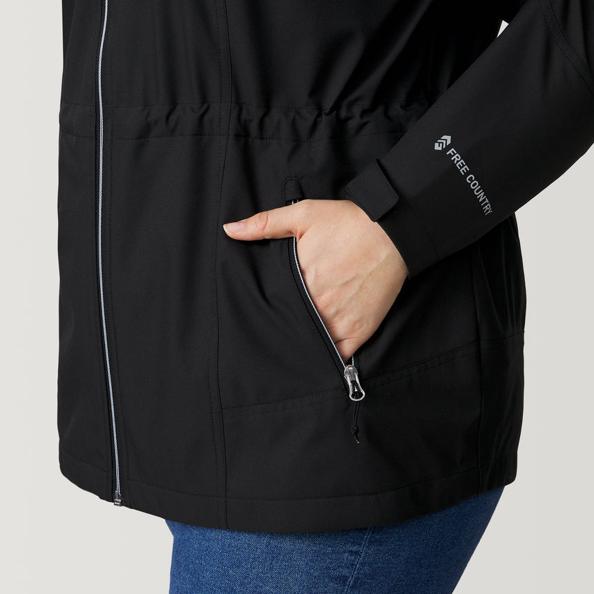 [Angela is 5'10" and wearing a size 1X.] Women's Plus Size X2O Anorak Rain Jacket - 1X - Black #color_black