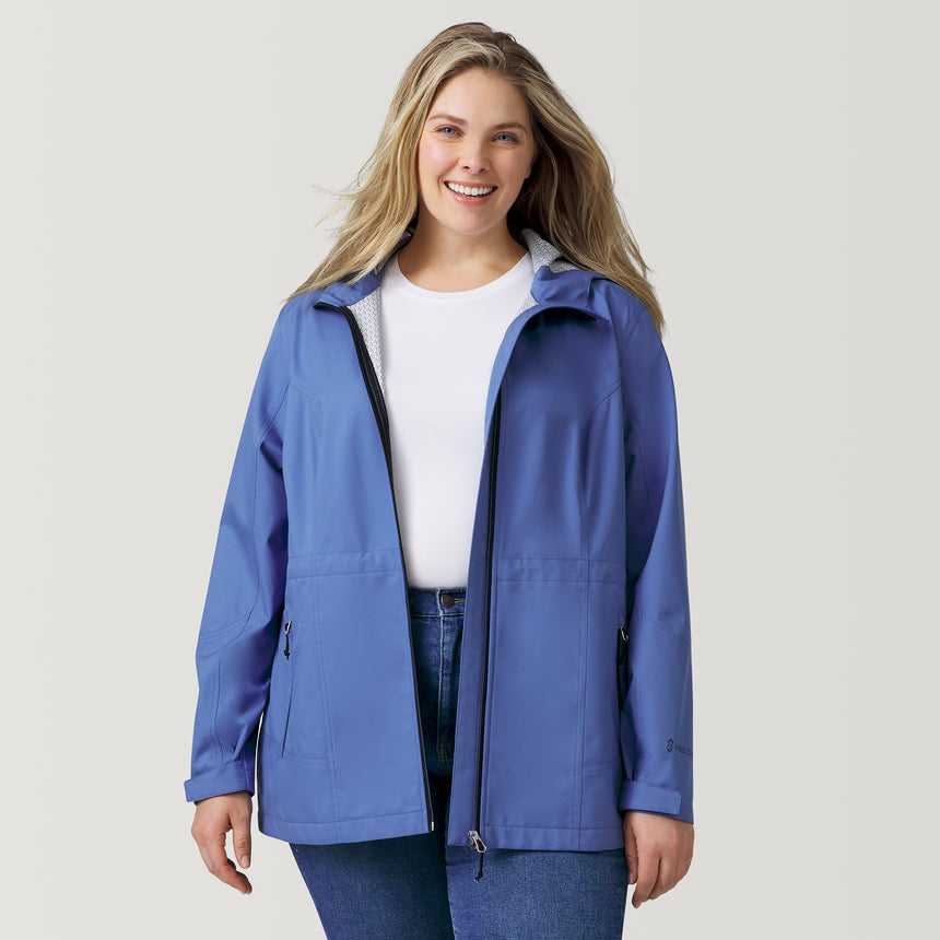 [Angela is 5'10" and wearing a size 1X.] Women's Plus Size X2O Anorak Rain Jacket - 1X - Chambray #color_chambray
