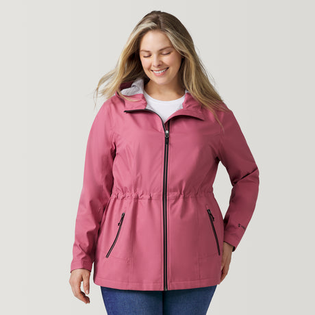 [Angela is 5'10" and wearing a size 1X.] Women's Plus Size X2O Anorak Rain Jacket - 1X - Rosette #color_rosette
