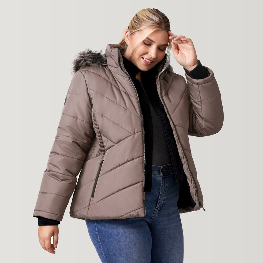 [Lola is 5'10.5" wearing a size 1X.] Women's Plus Size Brisk II Parka Jacket - Driftwood - 1X #color_driftwood