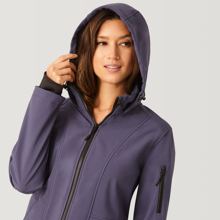 [Natalia is 5’9” wearing a size Small.] Women's FreeCycle® Super Softshell® Jacket - Blue Moon #color_blue-moon