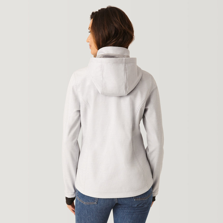 [Natalia is 5’9” wearing a size Small.] Women's FreeCycle® Super Softshell® Jacket - Silver Chip #color_silver-chip