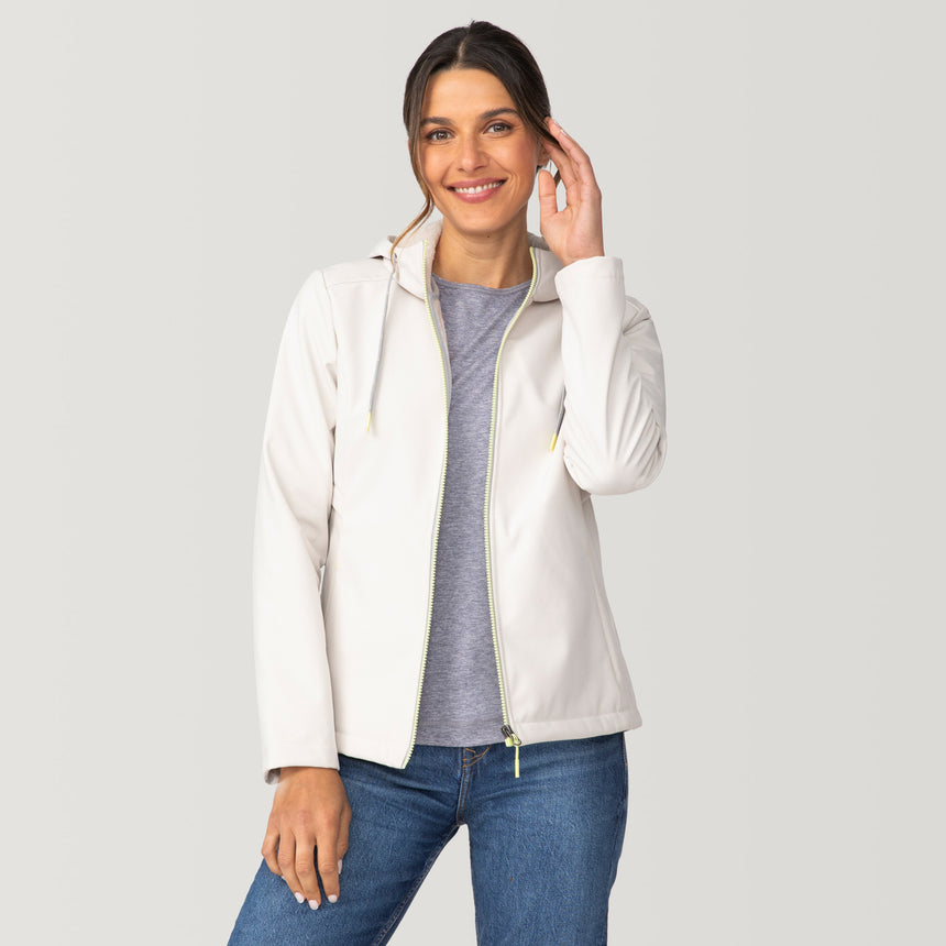 [Olga is 5’9” wearing a size Small.] Women's Alps Super Softshell® Jacket - S - Oyster - #color_oyster