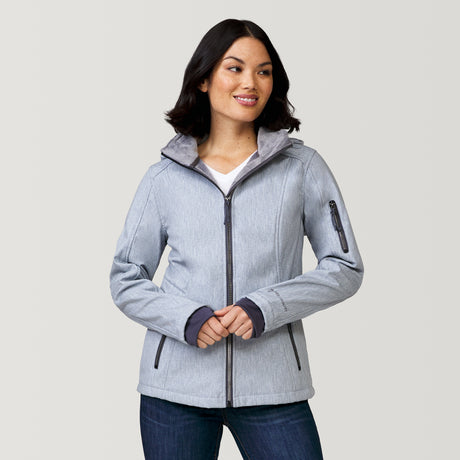 [Megan is 5’6” wearing a size Small.] Women's Aeris II Super Softshell® Jacket - Silver Chip - S #color_silver-chip
