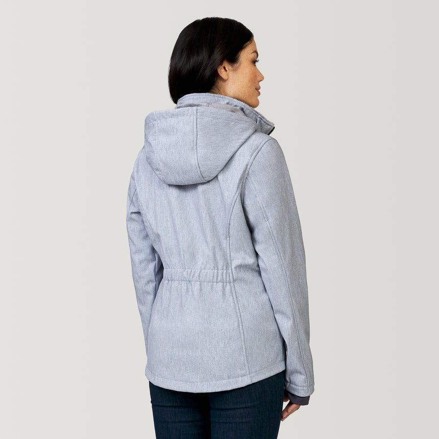 [Megan is 5’6” wearing a size Small.] Women's Aeris II Super Softshell® Jacket - Silver Chip - S #color_silver-chip