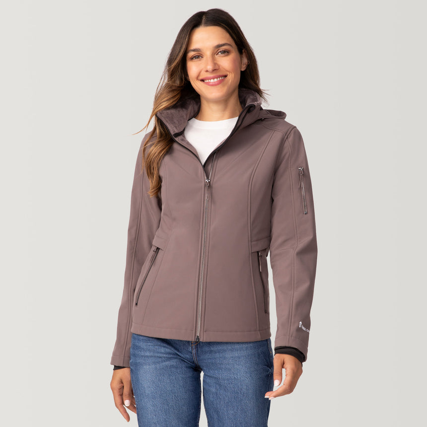 [Olga is 5’9” wearing a size Small.] Women's Aeris II Super Softshell® Jacket - S - Driftwood - #color_driftwood