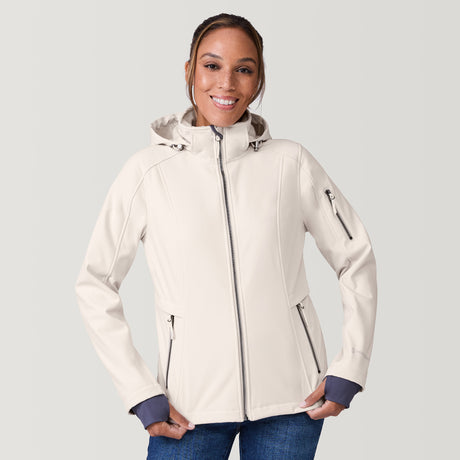 [Shelby is 5’9” wearing a size Small.] Women's Aeris II Super Softshell® Jacket - S - Oyster - #color_oyster