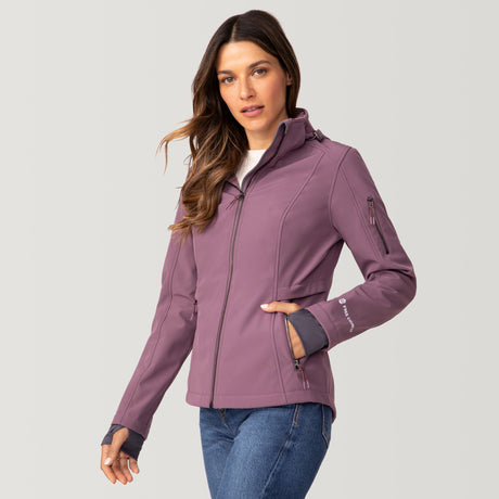 [Olga is 5’9” wearing a size Small.] Women's Aeris II Super Softshell® Jacket - S - Plumberry - #color_plumberry