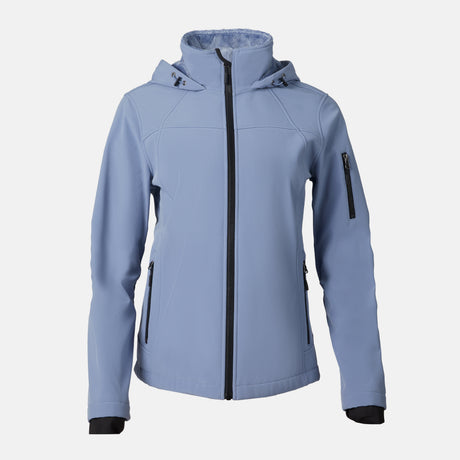 Light blue jacket with black zipper and accents on a white background