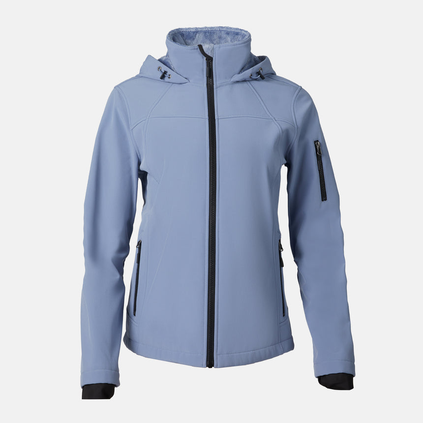 Light blue jacket with black zipper and accents on a white background