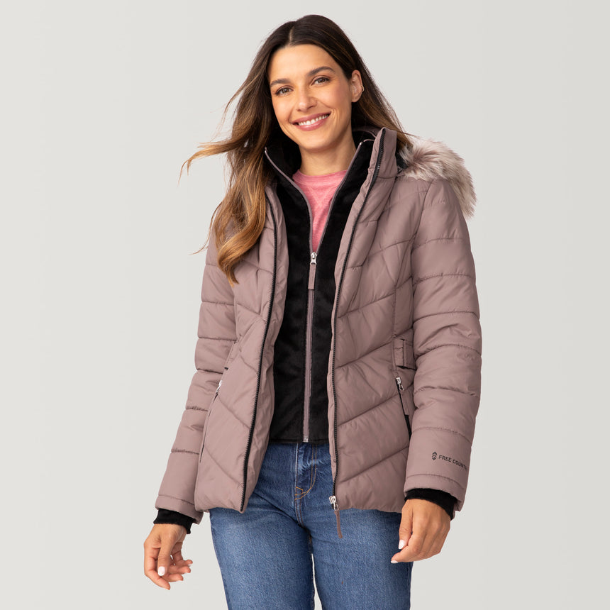 [Olga is 5’9" wearing a size Small.] Women's Unstoppable II Poly Air Touch Jacket - S - Taupe #color_taupe