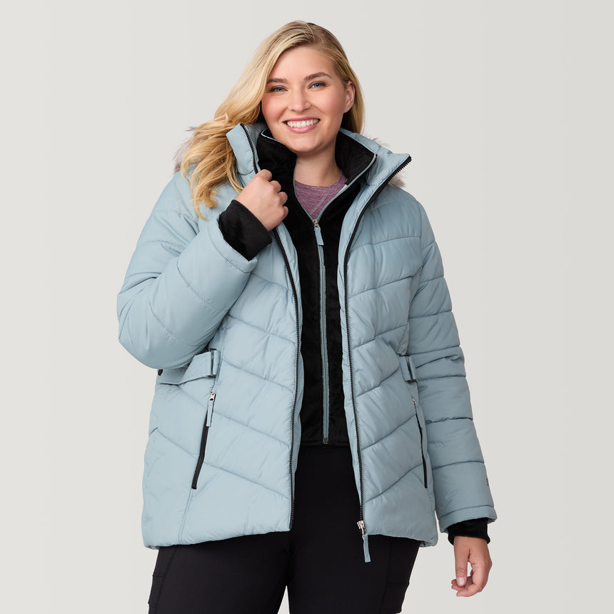 [Lola is 5'10.5" wearing a size 1X.] Women's Plus Size Unstoppable II Poly Air Touch Jacket - 1X - Willow #color_willow