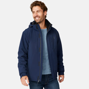 [Vince is 6'1" wearing a size Medium.] Men's Atalaya III 3-in-1 Systems Jacket - Navy #color_navy