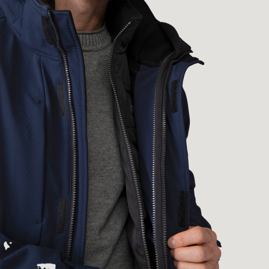 [Vince is 6'1" wearing a size Medium.] Men's Atalaya III 3-in-1 Systems Jacket - Navy #color_navy