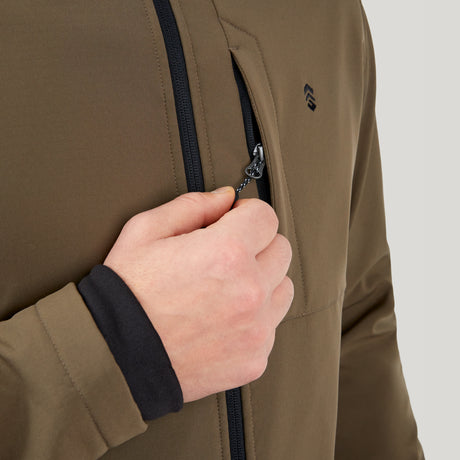 [Alex is 6'2” wearing a size Medium.] Men's Lanier Super Softshell® Jacket - M- Saddle - #color_saddle