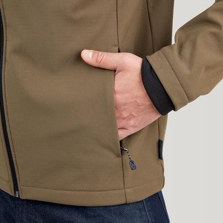 [Alex is 6'2” wearing a size Medium.] Men's Lanier Super Softshell® Jacket - M- Saddle - #color_saddle
