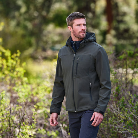Man hiking in a grey Super Softshell jacket