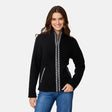 [Jessica is 5'9.5" wearing size S.] Woman wearing a black jacket with decorative zipper details on a white background