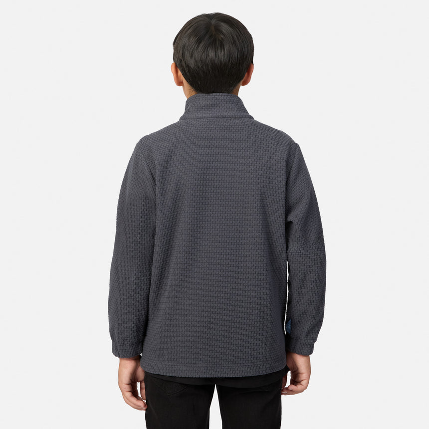 Back view of a boy wearing a grey, textured, high-stretch Boys’ High Stretch 3-in-1 Systems Jacket.