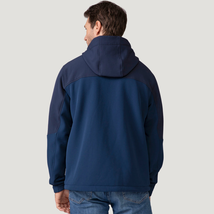 [Vince is 6’1” wearing a size Medium.] Men's Flat Lands Hurricane Softshell® Jacket - Denim Trails - M #color_denim_trails