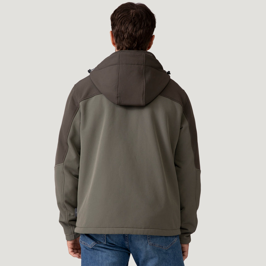 [Vince is 6’1” wearing a size Medium.] Men's Flat Lands Hurricane Softshell® Jacket - Lead Olive - M #color_lead_olive