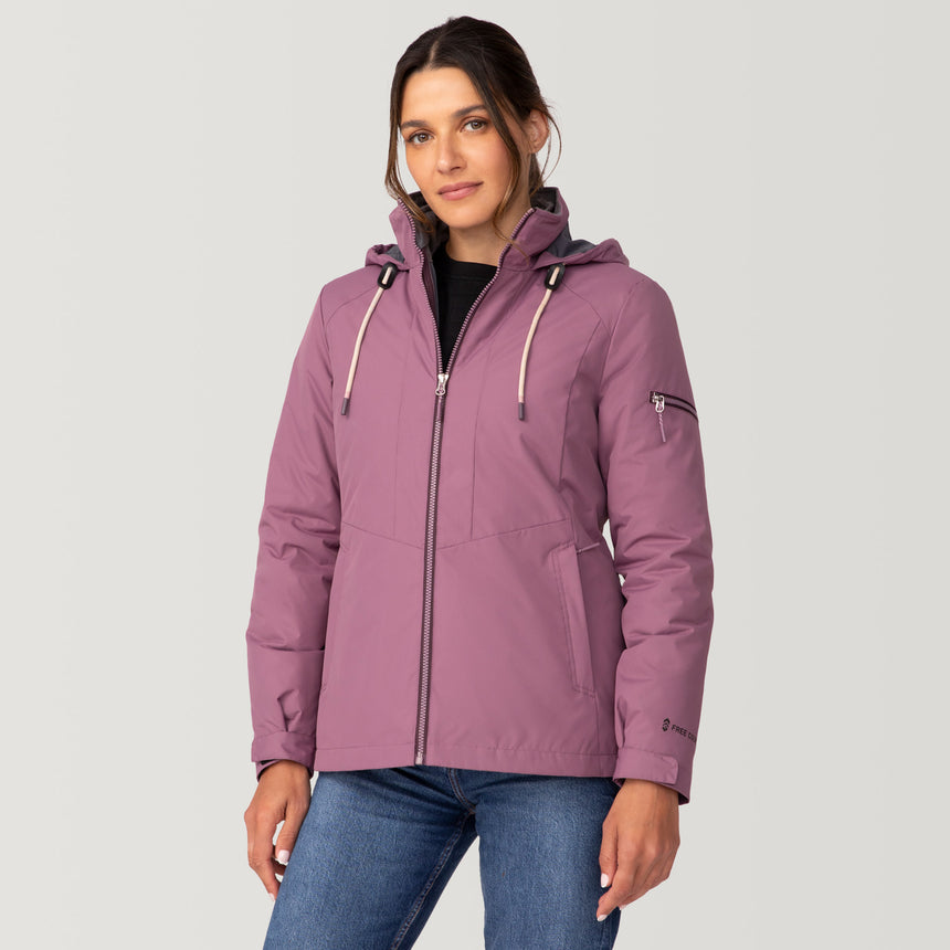 [Olga is 5’9” wearing a size Small.] Women's Back of Bell 3-in-1 Systems Jacket - S - Plumberry - #color_plumberry