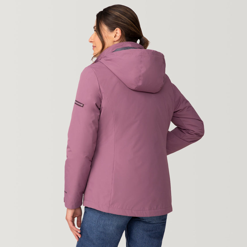 [Olga is 5’9” wearing a size Small.] Women's Back of Bell 3-in-1 Systems Jacket - S - Plumberry - #color_plumberry