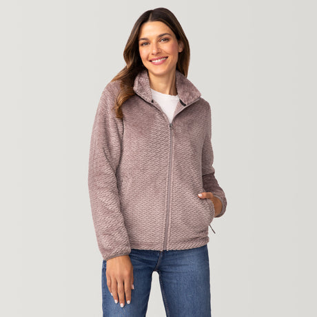 [Olga is 5’9” wearing a size Small.] Women's Braided Butter Pile® Jacket - S - Taupe- #color_taupe